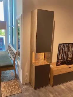 Vitrine Tucson Wildeiche Massiv Gebürstet Und Lack Graphitgrau Mit Beleuchtung