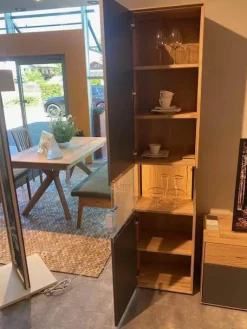 Vitrine Tucson Wildeiche Massiv Gebürstet Und Lack Graphitgrau Mit Beleuchtung