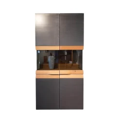 Vitrine V Organo Lack Anthrazit Wildeiche Rustiko Mit LED Beleuchtung