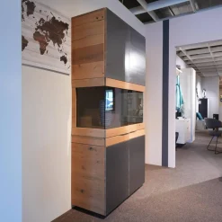 Vitrine V Organo Lack Anthrazit Wildeiche Rustiko Mit LED Beleuchtung
