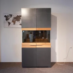 Vitrine V Organo Lack Anthrazit Wildeiche Rustiko Mit LED Beleuchtung