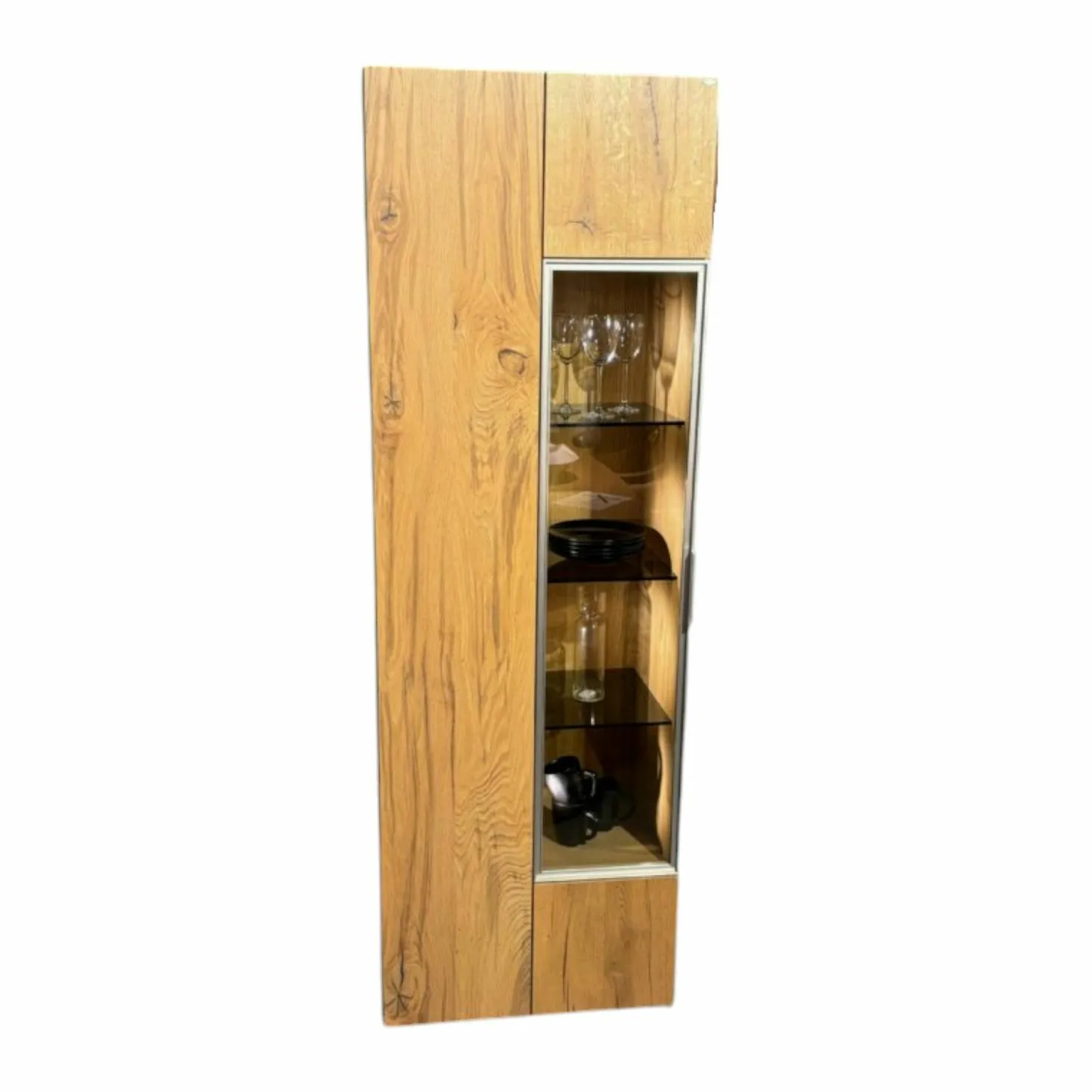 Vitrine V-Alpin AV64G Korpus Eiche Altholz Front Glas Glänzend Eintürig