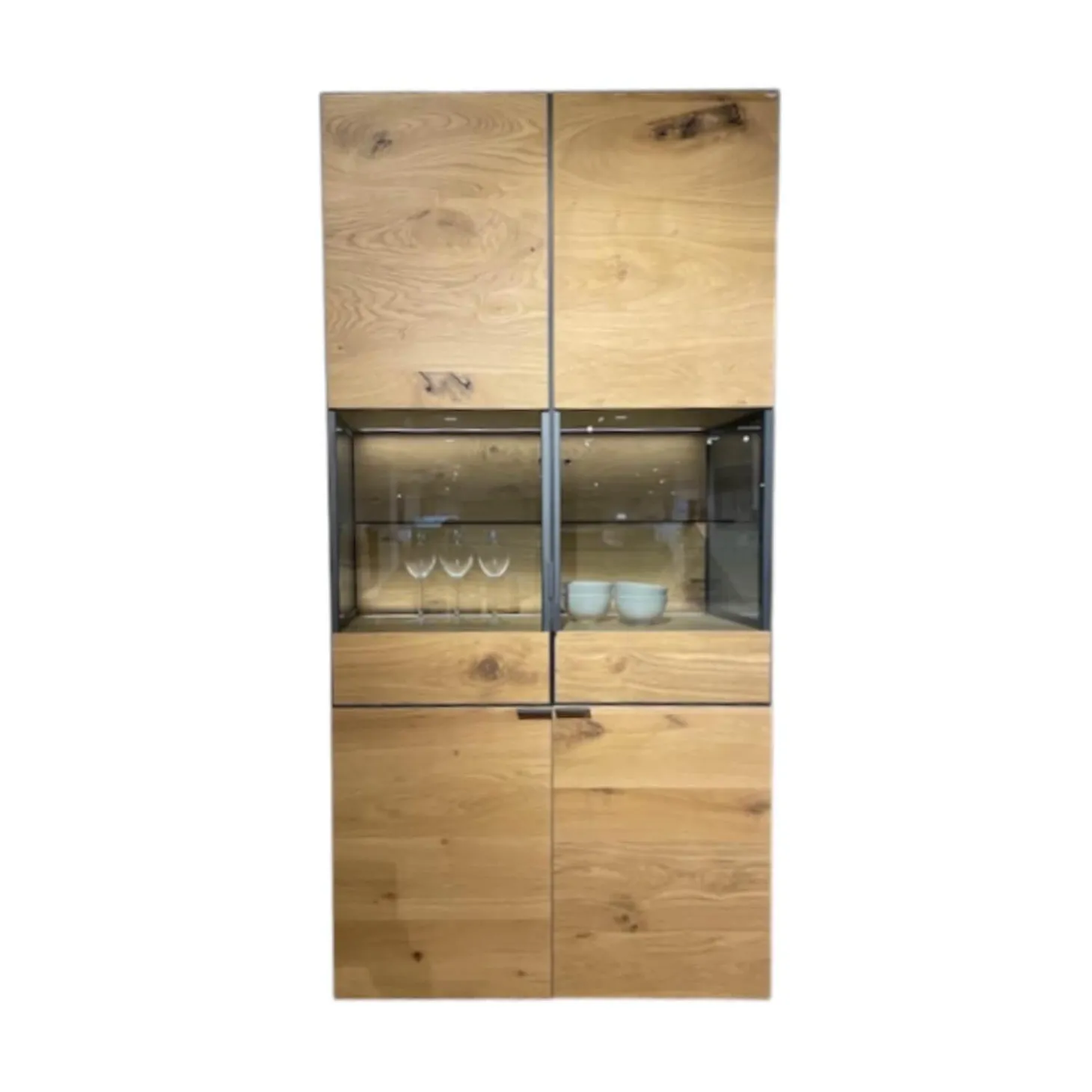 Vitrine Vcuben Wildeiche Rustico Schwarz Gestell Metall Anthrazit Mit Beleuchtung