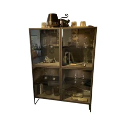 Vitrine WK 420 Viva Holz Furniert Grau Mit Glastüren Gestell Dunkelgrau
