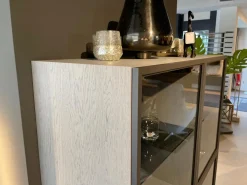 Vitrine WK 420 Viva Holz Furniert Grau Mit Glastüren Gestell Dunkelgrau