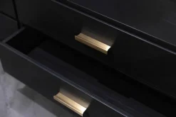 Vitrinenschrank Bordeaux Europäische Kirsche Anthrazit Reliefstruktur Rückwand Goldfarbig