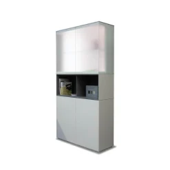 Vitrinenschrank Soma Lack Matt Weiß Und Vulkangrau Grau Matt Weißglas Satiniert Matt Mit Beleuchtung