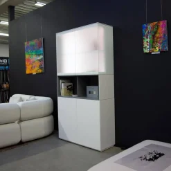 Vitrinenschrank Soma Lack Matt Weiß Und Vulkangrau Grau Matt Weißglas Satiniert Matt Mit Beleuchtung