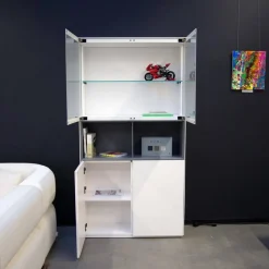 Vitrinenschrank Soma Lack Matt Weiß Und Vulkangrau Grau Matt Weißglas Satiniert Matt Mit Beleuchtung
