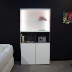 Vitrinenschrank Soma Lack Matt Weiß Und Vulkangrau Grau Matt Weißglas Satiniert Matt Mit Beleuchtung