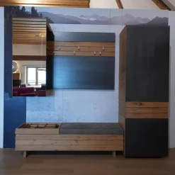 Wandgarderobe V Orango In Wildeiche Rustiko Mit Gepolsterter Klappbarer Bank 5 Mit Vorsatzspiegel Und Einem Dielenschrank