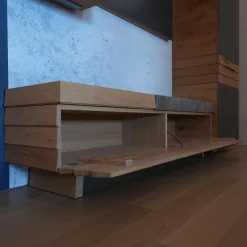 Wandgarderobe V Orango In Wildeiche Rustiko Mit Gepolsterter Klappbarer Bank 5 Mit Vorsatzspiegel Und Einem Dielenschrank