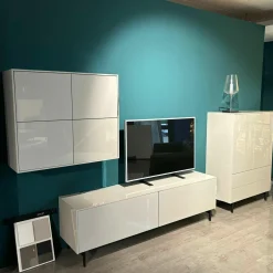 Wohnkombi Lack Kristallgrau Grau Hochglanz Metallkufe Schwarz Inklusive Beleuchtung