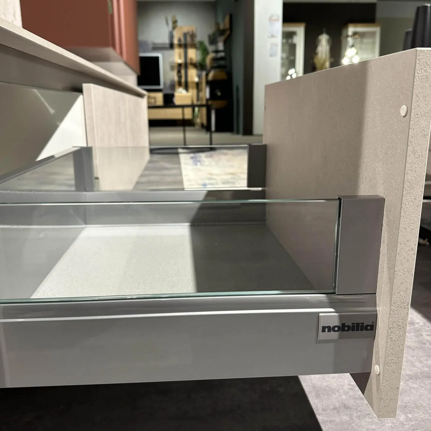 Wohnkombination 371 Riva Lack 842 Beton Sand Beige Und 122 Sand Rot Mit Beleuchtung