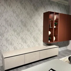 Wohnkombination 371 Riva Lack 842 Beton Sand Beige Und 122 Sand Rot Mit Beleuchtung