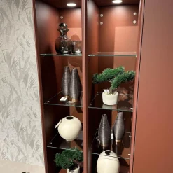 Wohnkombination 371 Riva Lack 842 Beton Sand Beige Und 122 Sand Rot Mit Beleuchtung