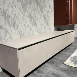 Wohnkombination 371 Riva Lack 842 Beton Sand Beige Und 122 Sand Rot Mit Beleuchtung