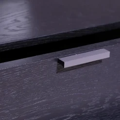 Wohnkombination 4450 Vorschlag 8185 Lack Platingrau Griffe Titangrau Regalböden Eiche Schwarz Echtholzfurniert