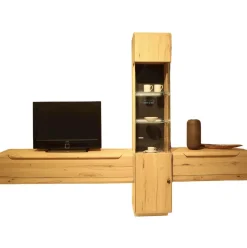 Wohnkombination Cavani Astbuche Bianco Boden Und Rückwand Glas Anthrazit Mit Beleuchtung