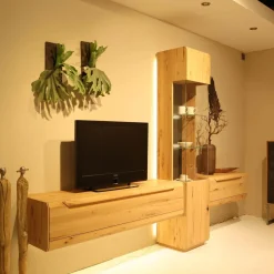 Wohnkombination Cavani Astbuche Bianco Boden Und Rückwand Glas Anthrazit Mit Beleuchtung