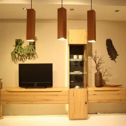 Wohnkombination Cavani Astbuche Bianco Boden Und Rückwand Glas Anthrazit Mit Beleuchtung