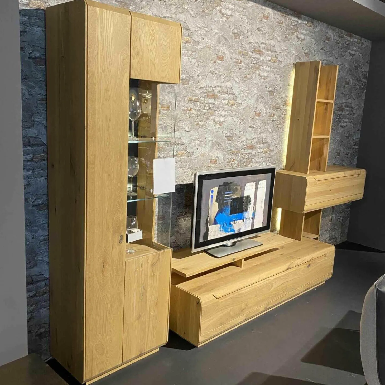 Wohnkombination Inavac Asteiche Bianco Mit Beleuchtung