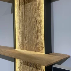 Wohnkombination Trevi 7250 V22 Kerneiche Umato Birke Lack Anthrazit Paneel Riffholz Inklusive Beleuchtung