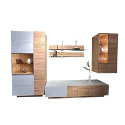 Wohnkombination Vmontanara Wildeiche Geölt Akzent Glas Optiwhite Weiß Mit Beleuchtung