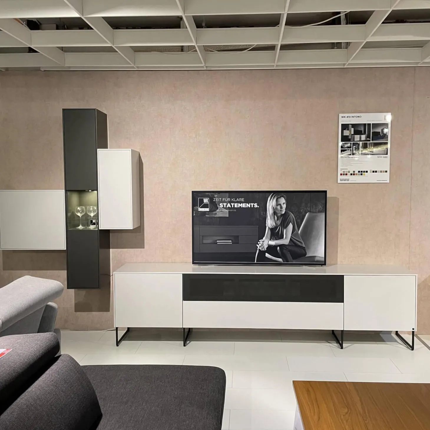 Wohnkombination WK 419 Intono Lack Steingrau Lack Quarz