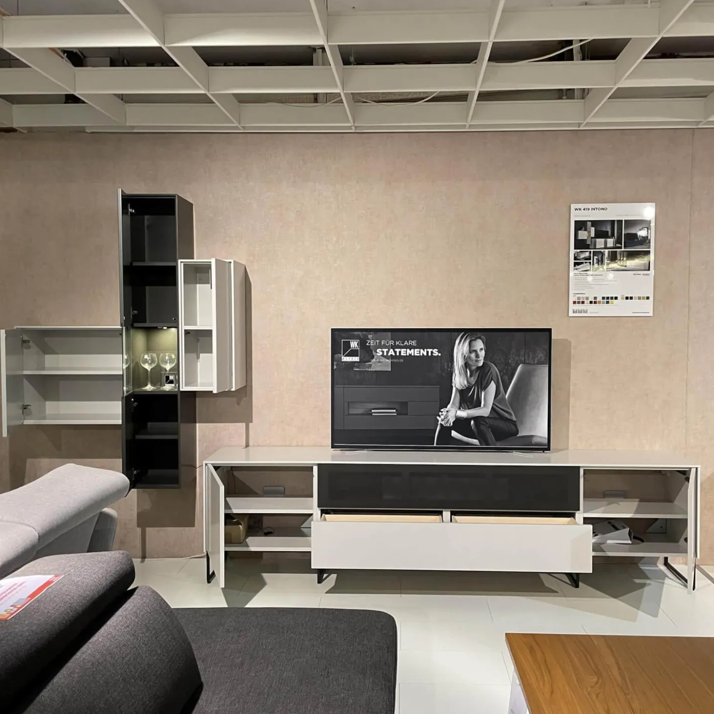 Wohnkombination WK 419 Intono Lack Steingrau Lack Quarz