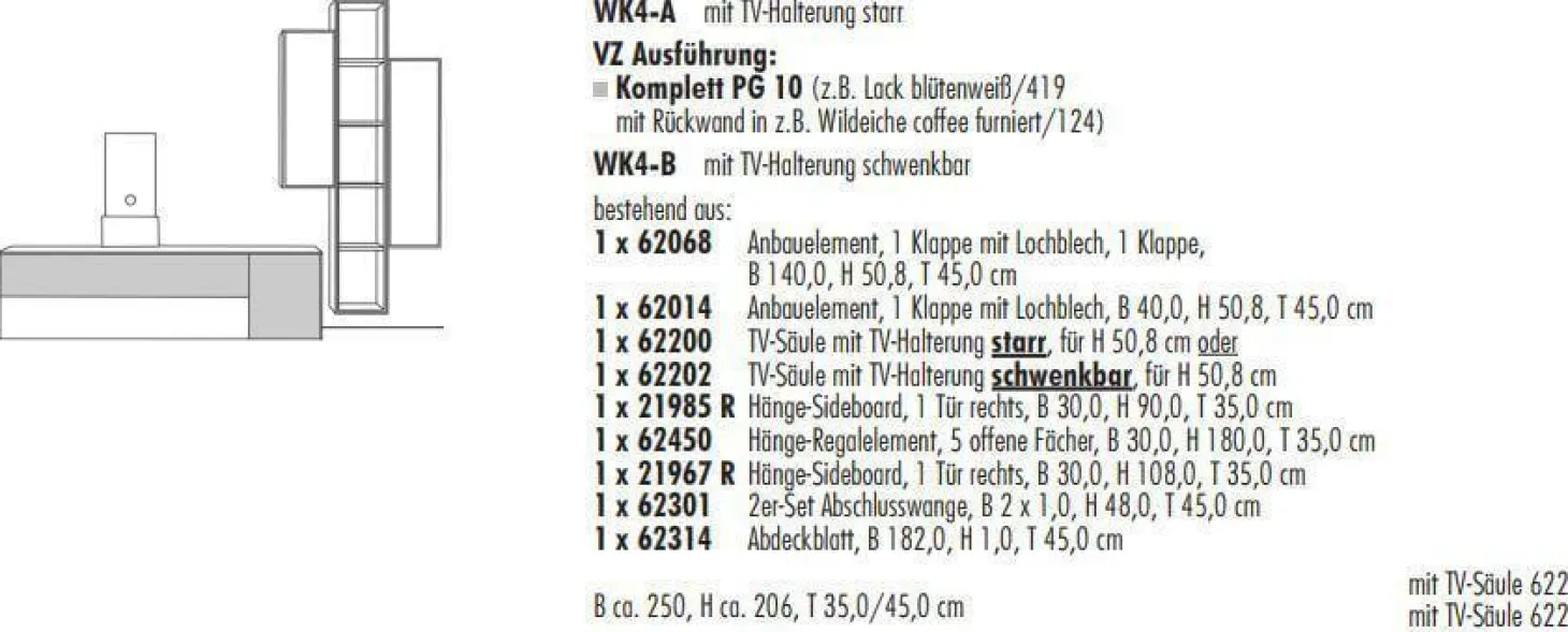 Wohnkombination WK419 Intono Eiche Milk TV-Säule Schwenkbar