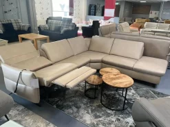 Wohnlandschaft Amalfi Leder Evita Ecru Beige Grau Füße Metallkufe Schwarz Lackiert Mit Elektrische Relaxverstellung
