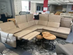 Wohnlandschaft Amalfi Leder Evita Ecru Beige Grau Füße Metallkufe Schwarz Lackiert Mit Elektrische Relaxverstellung