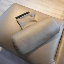 Wohnlandschaft E40 Leder Paloma Khaki Grau Grün Füße Metall Inklusive Nacken Und Lendenkissen Set