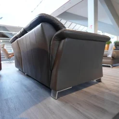 Wohnlandschaft E40 Leder Paloma Khaki Grau Grün Füße Metall Inklusive Nacken Und Lendenkissen Set