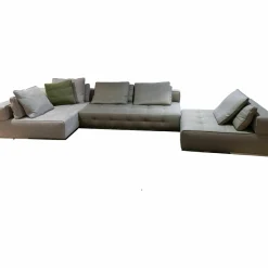 Wohnlandschaft Lawrence Clan Leder Nabuk 08 Tortora Braun Grau Stoff Aida 06 Peltro Braun Grau Stoff Hunt 21 Verde Olio Grau Grün Füße Massiveholz Grau