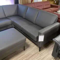 Wohnlandschaft Mit Hocker Leder Prime Anthrazit Fuß Metall Schwarz