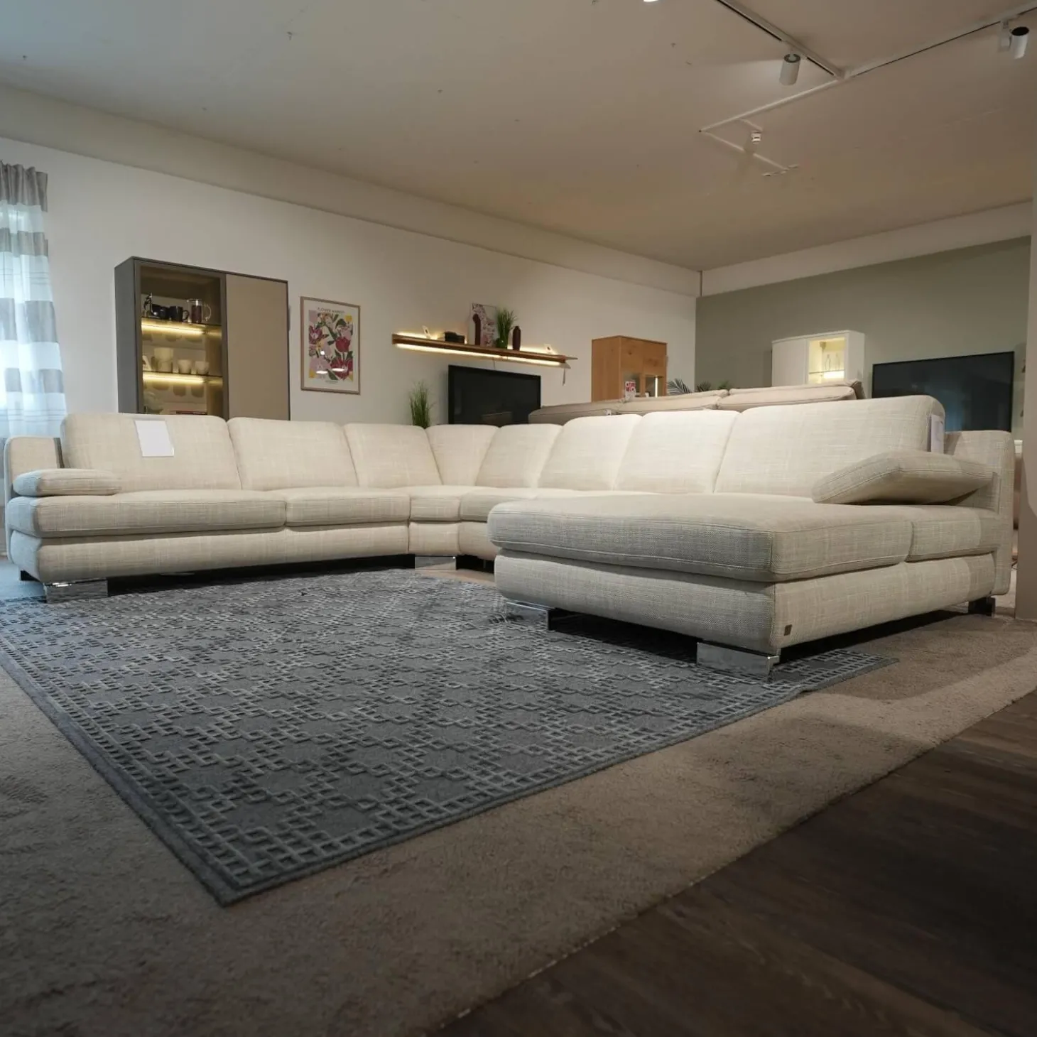 Wohnlandschaft MR 360-Soft Stoff JAB 15070 Grau Metallfuß Chrom Mit Relaxfunktion Inklusive 3 Kissen