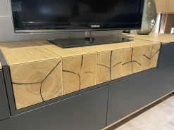 Wohnwand 2106 Asteiche Hell Furniert Absetzung Mattlack Schiefer Anthrazit Inklusive LED Beleuchtung