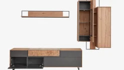 Wohnwand 2106 Asteiche Hell Furniert Absetzung Mattlack Schiefer Anthrazit Inklusive LED Beleuchtung