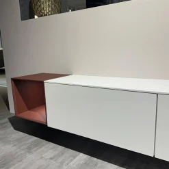 Wohnwand 945 Easytouch Lacklaminat Alpinweiß Und Rot Mit Beleuchtung