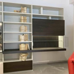 Wohnwand 505 Kalkweiß Ulme Dunkel Formprofil Zinnfarbig