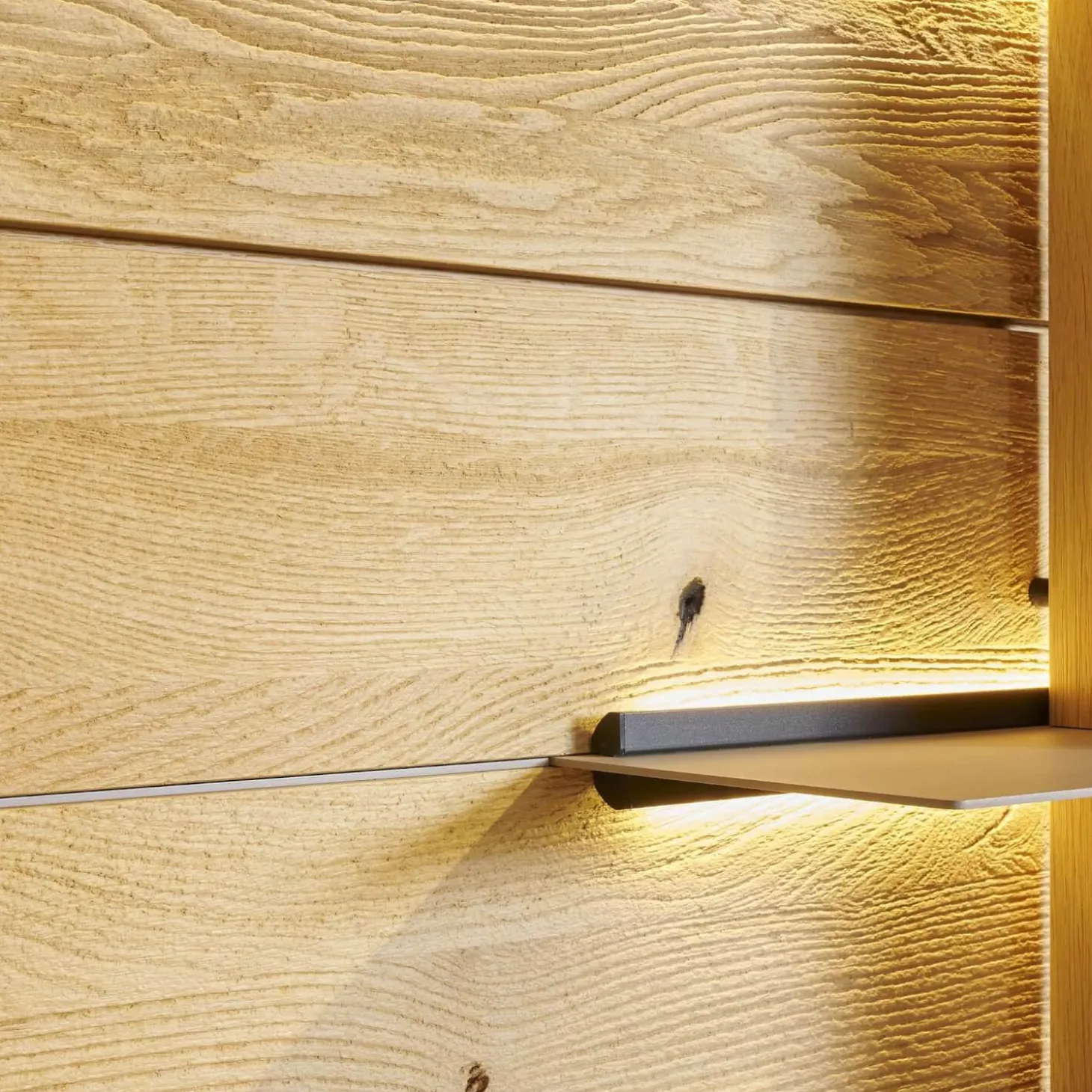 Wohnwand 2001 Kerneiche Natur Gebürstet Absetzungen Mattglas Naturgrau Mit Beleuchtung