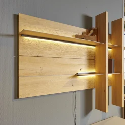 Wohnwand 2001 Kerneiche Natur Gebürstet Absetzungen Mattglas Naturgrau Mit Beleuchtung