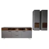 Wohnwand 2102 Mit Sideboard Und 2 Hängevitrinen Mattlack Weiß Matt Asteiche Hell Furniert