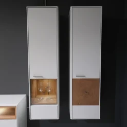 Wohnwand 2102 Mit Sideboard Und 2 Hängevitrinen Mattlack Weiß Matt Asteiche Hell Furniert