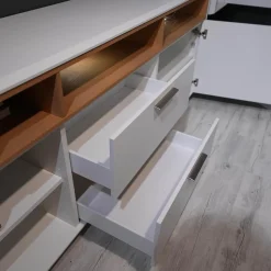 Wohnwand 2102 Mit Sideboard Und 2 Hängevitrinen Mattlack Weiß Matt Asteiche Hell Furniert