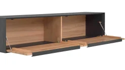 Wohnwand 2026 Riffbuche Massiv Absetzung Kernesche Gebürstet Anthrazit Gebeizt Inklusive Beleuchtung