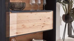 Wohnwand 2026 Riffbuche Massiv Absetzung Kernesche Gebürstet Anthrazit Gebeizt Inklusive Beleuchtung