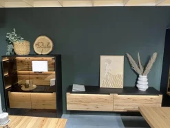 Wohnwand 2026 Riffbuche Massiv Absetzung Kernesche Gebürstet Anthrazit Gebeizt Inklusive Beleuchtung